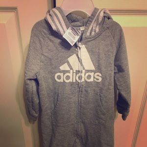Grey Adidas zip-up jumpsuit